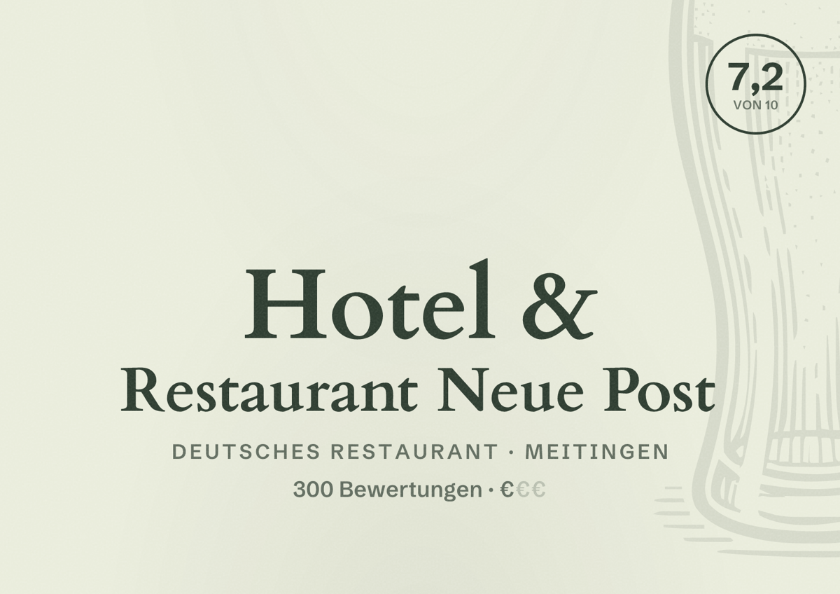 Illustriertes Poster von Hotel & Restaurant Neue Post, Deutsches Restaurant in Meitingen: Bewertung 7,2 von 10 aus 300 Bewertungen, Preisniveau €