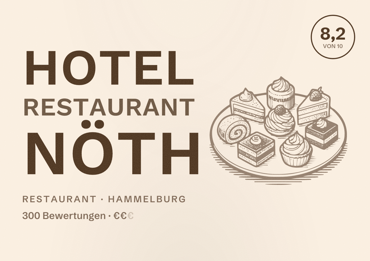 Illustriertes Poster von Hotel Restaurant Nöth, Restaurant in Hammelburg: Bewertung 8,2 von 10 aus 300 Bewertungen, Preisniveau €€
