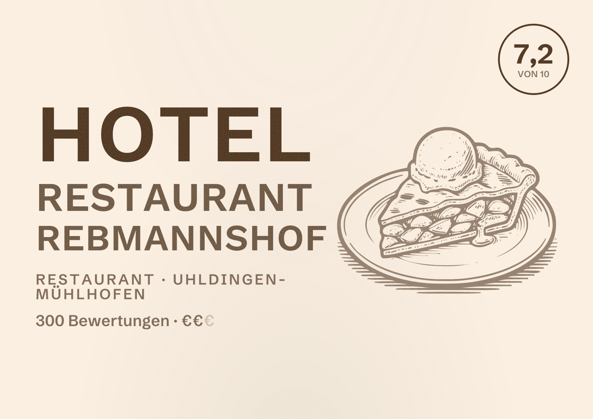 Illustriertes Poster von Hotel Restaurant Rebmannshof, Restaurant in Uhldingen-Mühlhofen: Bewertung 7,2 von 10 aus 300 Bewertungen, Preisniveau €€