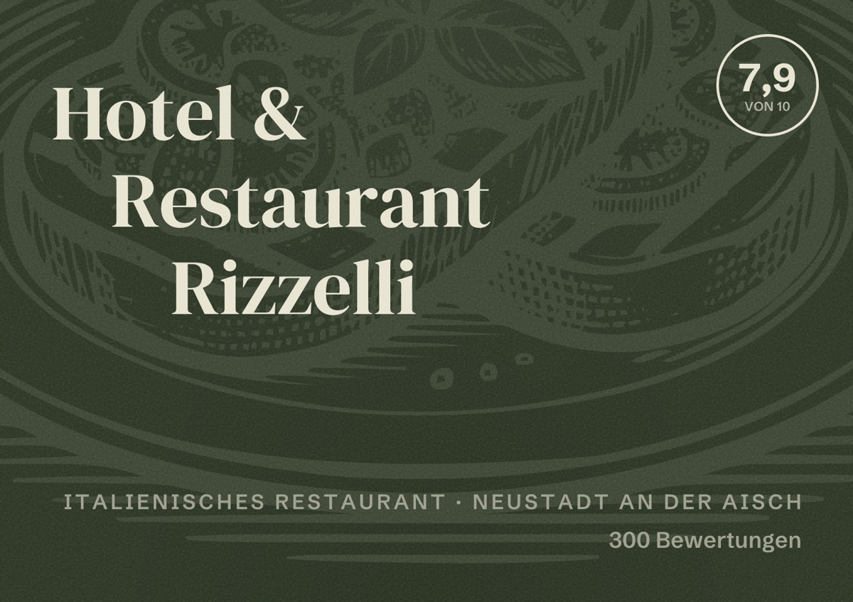 Illustriertes Poster von Hotel & Restaurant Rizzelli, Italienisches Restaurant in Neustadt an der Aisch: Bewertung 7,9 von 10 aus 300 Bewertungen