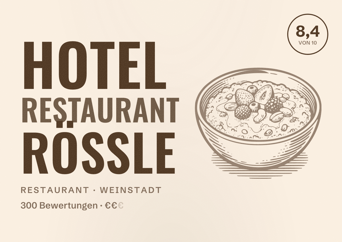 Illustriertes Poster von Hotel Restaurant Rössle, Restaurant in Weinstadt: Bewertung 8,4 von 10 aus 300 Bewertungen, Preisniveau €€