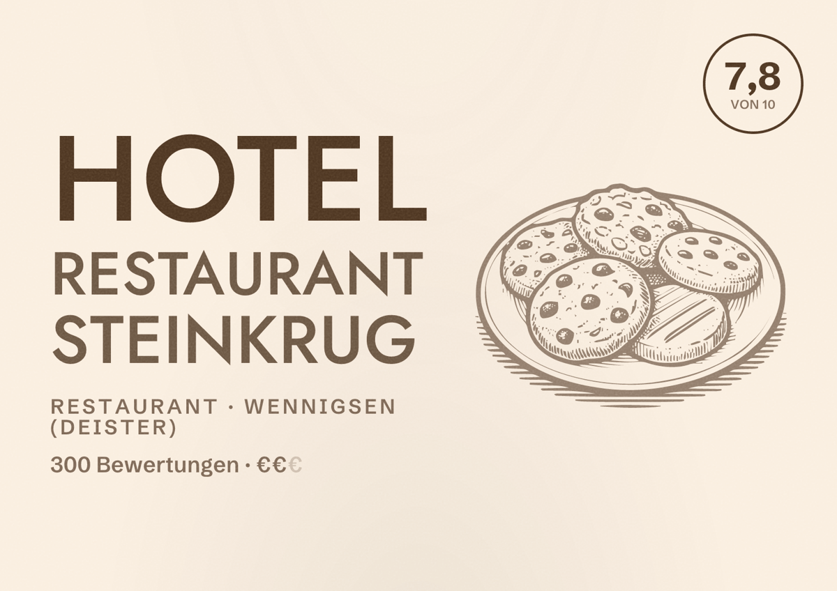 Illustriertes Poster von Hotel Restaurant Steinkrug, Restaurant in Wennigsen (Deister): Bewertung 7,8 von 10 aus 300 Bewertungen, Preisniveau €€