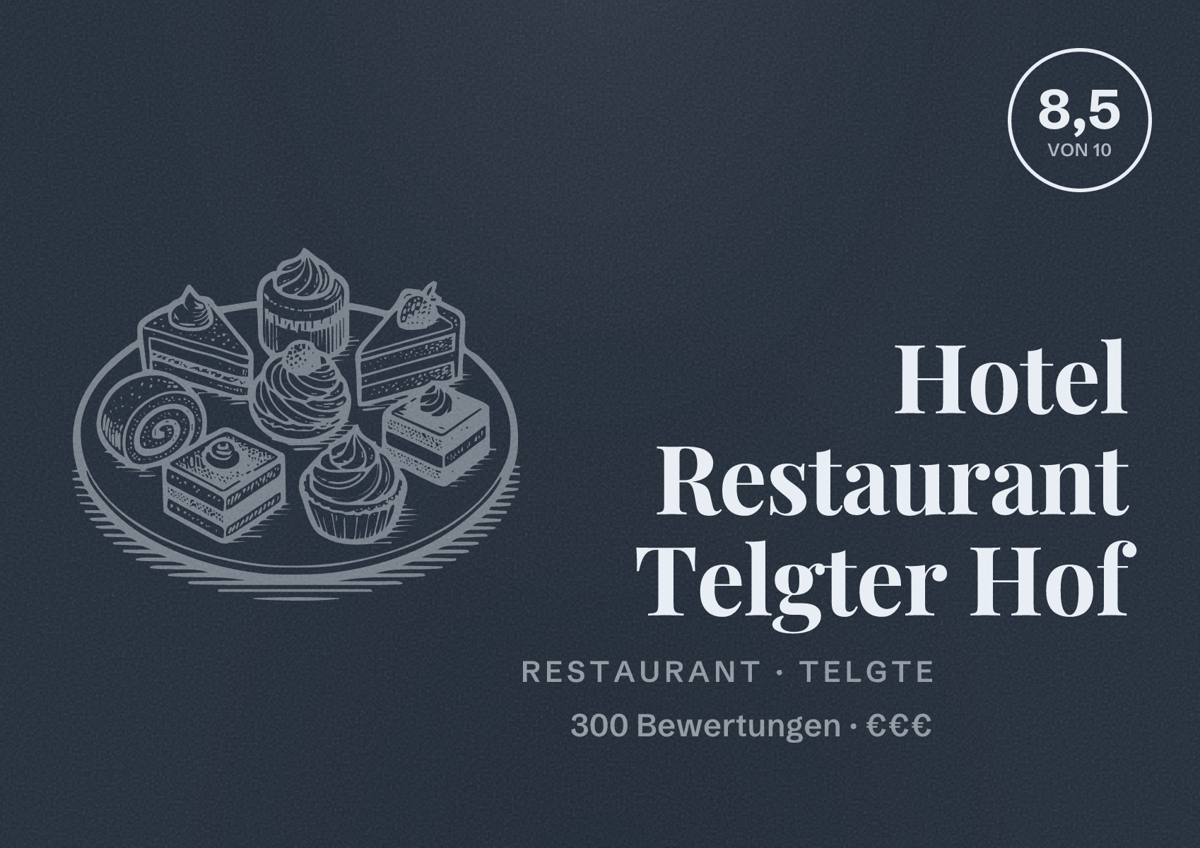Illustriertes Poster von Hotel Restaurant Telgter Hof, Restaurant in Telgte: Bewertung 8,5 von 10 aus 300 Bewertungen, Preisniveau €€€