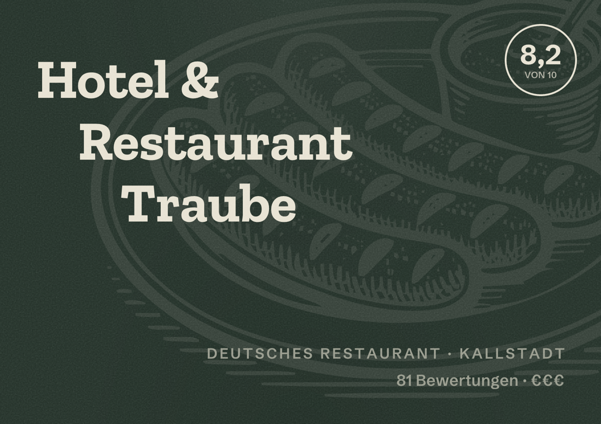 Illustriertes Poster von Hotel & Restaurant Traube, Deutsches Restaurant in Kallstadt: Bewertung 8,2 von 10 aus 81 Bewertungen, Preisniveau €€€