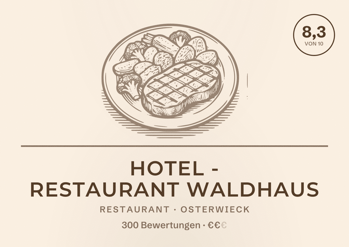 Illustriertes Poster von Hotel - Restaurant Waldhaus, Restaurant in Osterwieck: Bewertung 8,3 von 10 aus 300 Bewertungen, Preisniveau €€