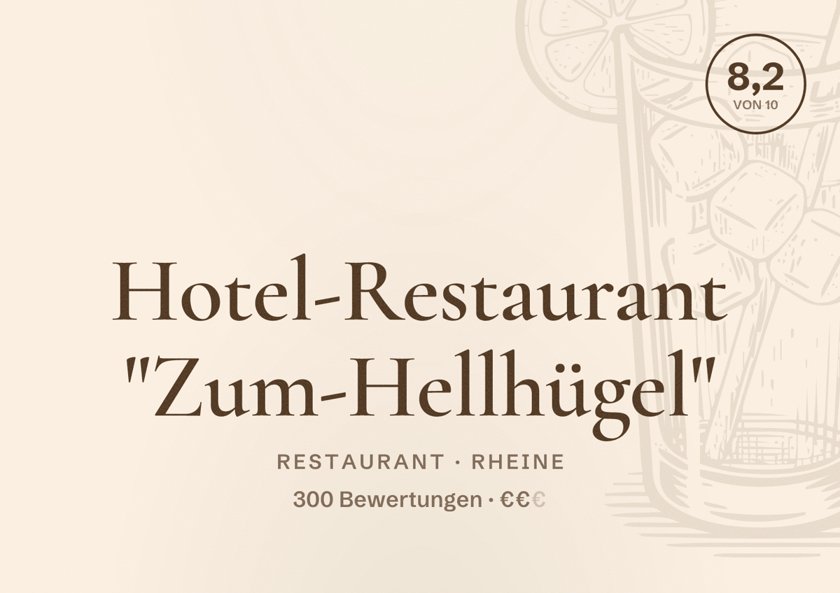 Illustriertes Poster von Hotel-Restaurant "Zum-Hellhügel", Restaurant in Rheine: Bewertung 8,2 von 10 aus 300 Bewertungen, Preisniveau €€