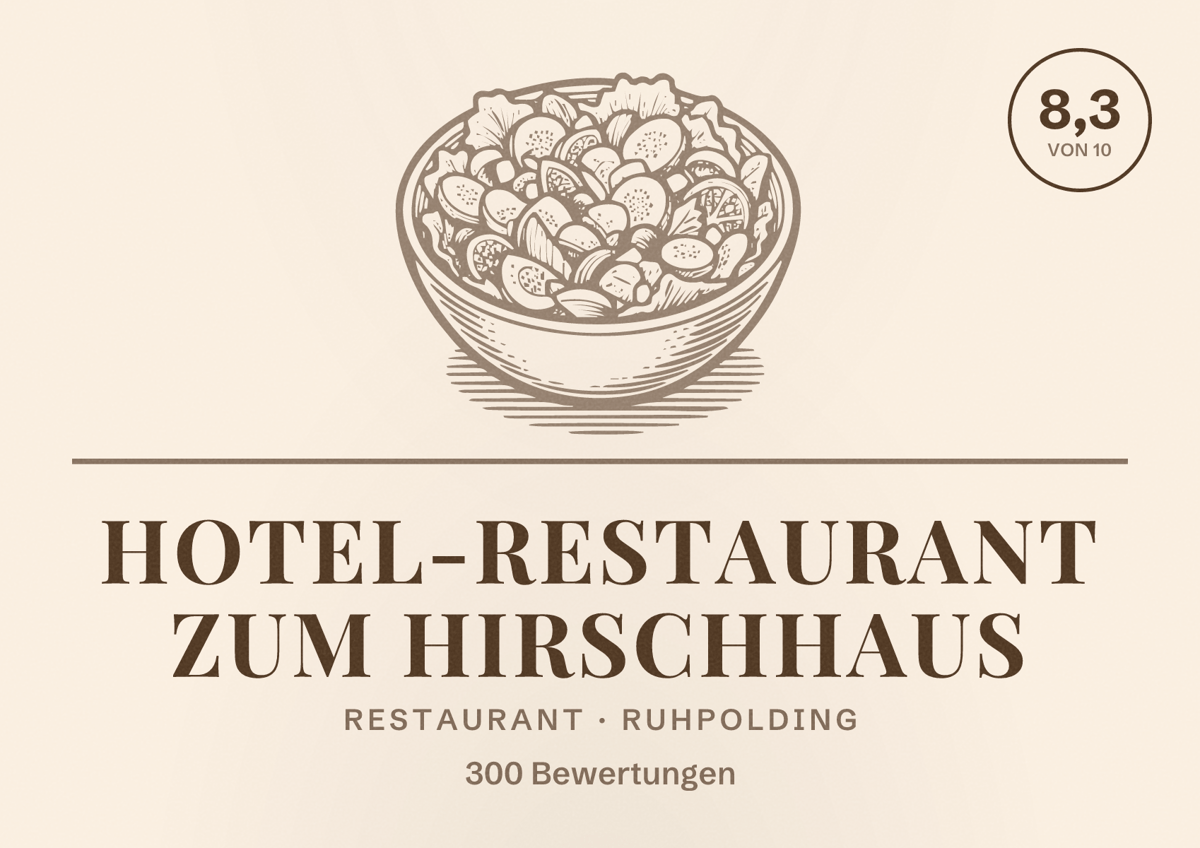 Illustriertes Poster von Hotel-Restaurant Zum Hirschhaus, Restaurant in Ruhpolding: Bewertung 8,3 von 10 aus 300 Bewertungen
