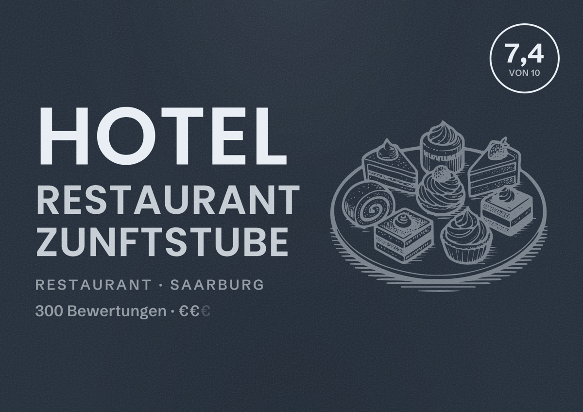 Illustriertes Poster von Hotel Restaurant Zunftstube, Restaurant in Saarburg: Bewertung 7,4 von 10 aus 300 Bewertungen, Preisniveau €€