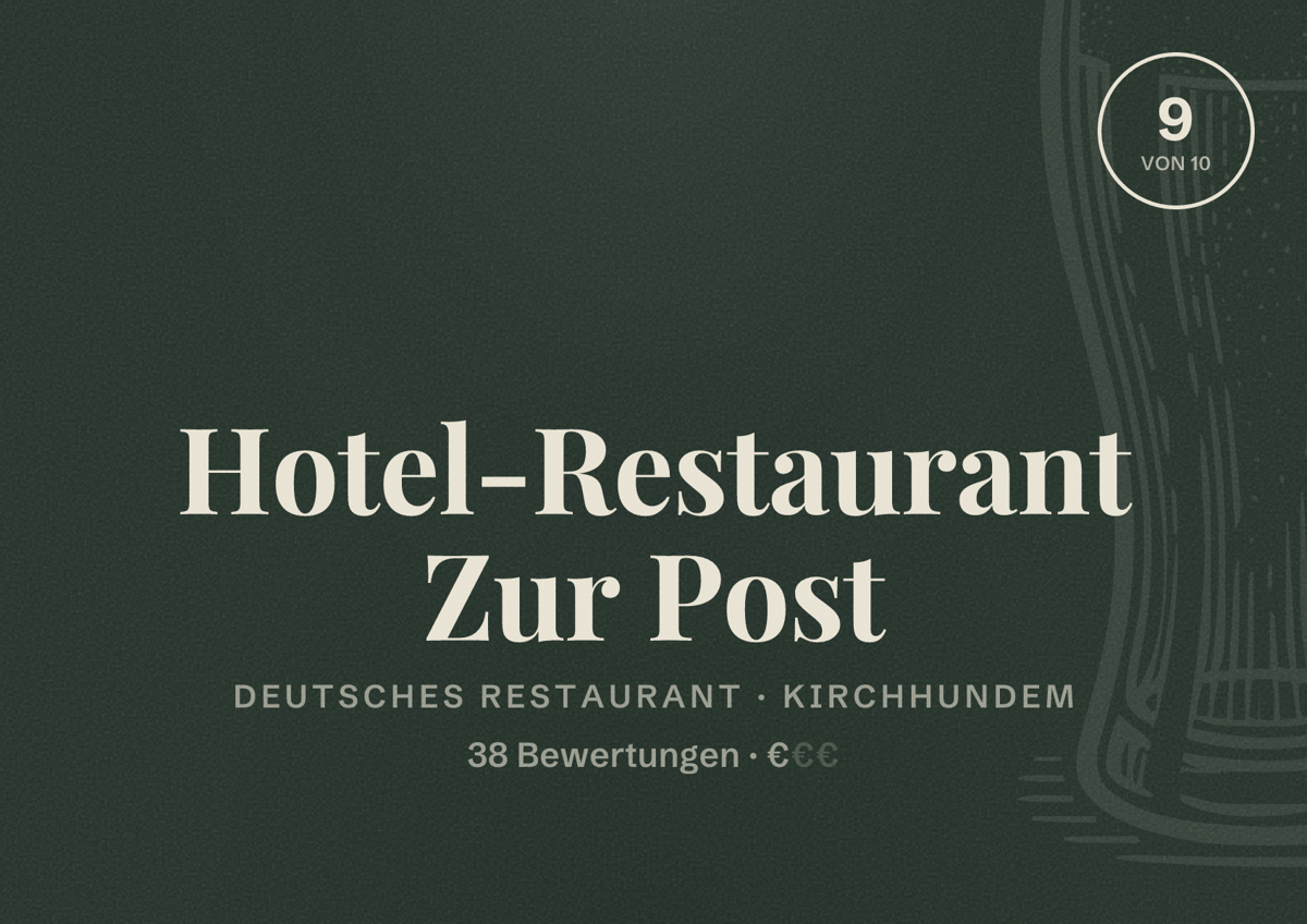 Illustriertes Poster von Hotel-Restaurant Zur Post, Deutsches Restaurant in Kirchhundem: Bewertung 9 von 10 aus 38 Bewertungen, Preisniveau €