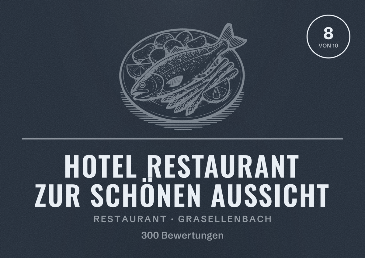 Illustriertes Poster von Hotel Restaurant Zur schönen Aussicht, Restaurant in Grasellenbach: Bewertung 8 von 10 aus 300 Bewertungen