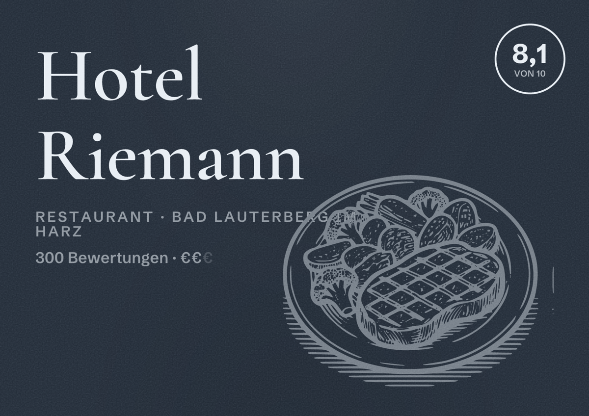 Illustriertes Poster von Hotel Riemann, Restaurant in Bad Lauterberg im Harz: Bewertung 8,1 von 10 aus 300 Bewertungen, Preisniveau €€