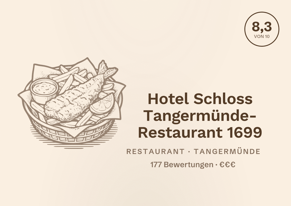 Illustriertes Poster von Hotel Schloss Tangermünde- Restaurant 1699, Restaurant in Tangermünde: Bewertung 8,3 von 10 aus 177 Bewertungen, Preisniveau €€€