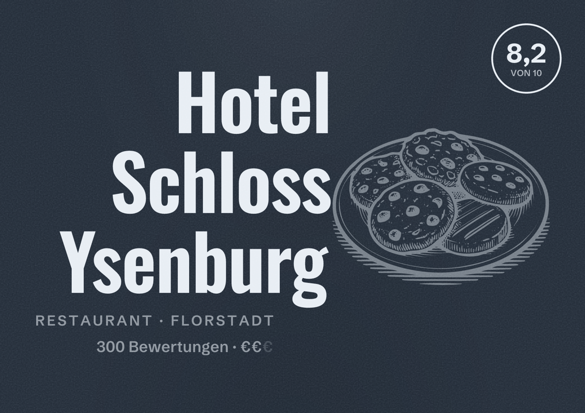 Illustriertes Poster von Hotel Schloss Ysenburg, Restaurant in Florstadt: Bewertung 8,2 von 10 aus 300 Bewertungen, Preisniveau €€
