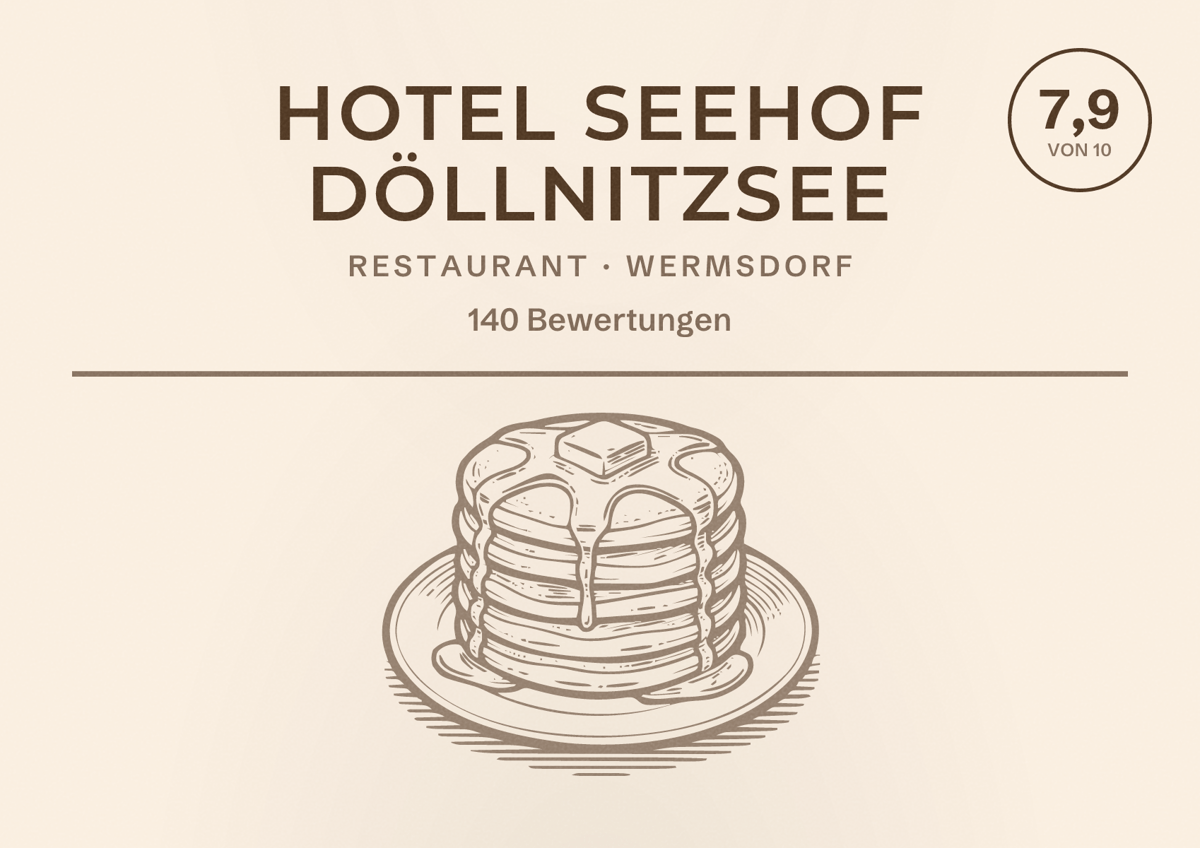 Illustriertes Poster von Hotel Seehof Döllnitzsee, Restaurant in Wermsdorf: Bewertung 7,9 von 10 aus 140 Bewertungen