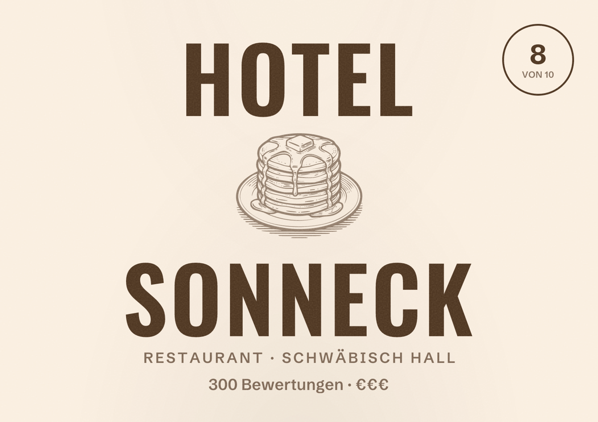Illustriertes Poster von Hotel Sonneck, Restaurant in Schwäbisch Hall: Bewertung 8 von 10 aus 300 Bewertungen, Preisniveau €€€
