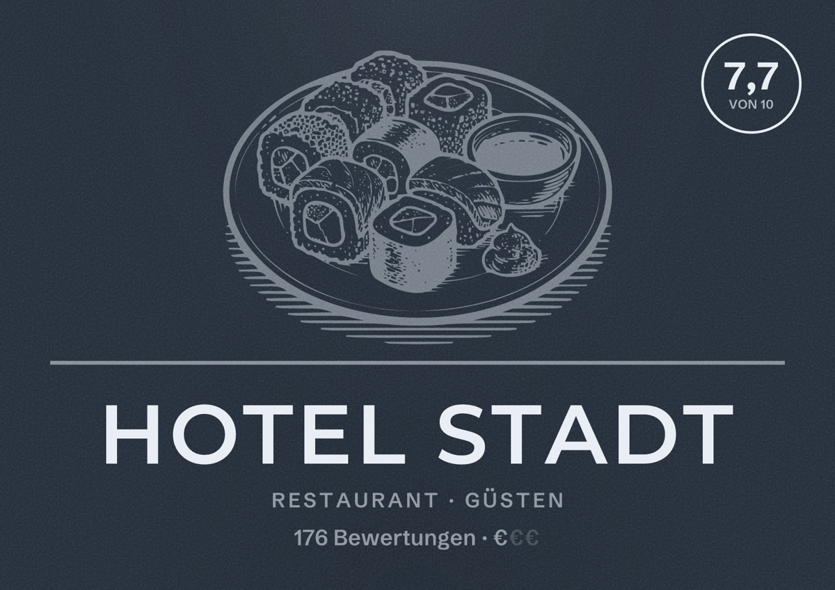 Illustriertes Poster von Hotel Stadt, Restaurant in Güsten: Bewertung 7,7 von 10 aus 176 Bewertungen, Preisniveau €
