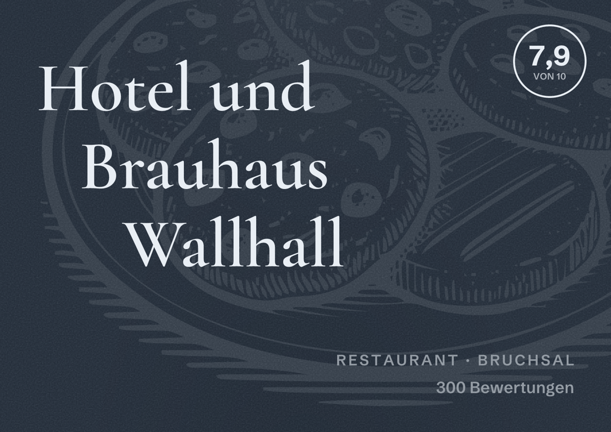 Illustriertes Poster von Hotel und Brauhaus Wallhall, Restaurant in Bruchsal: Bewertung 7,9 von 10 aus 300 Bewertungen