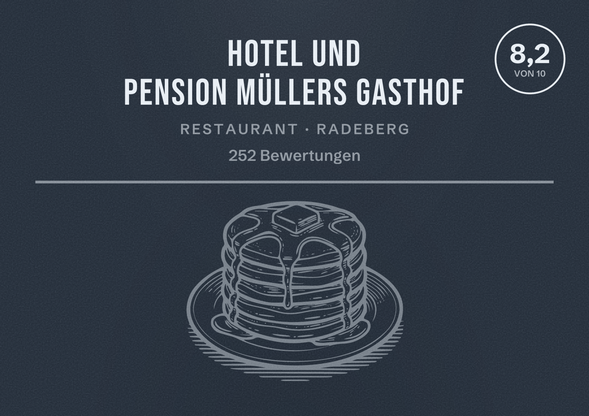 Illustriertes Poster von Hotel und Pension Müllers Gasthof, Restaurant in Radeberg: Bewertung 8,2 von 10 aus 252 Bewertungen