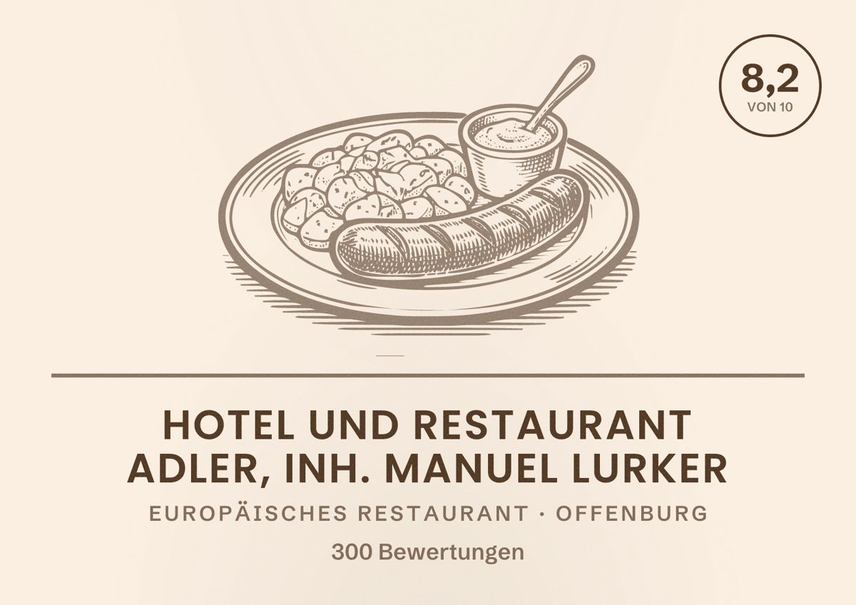 Illustriertes Poster von Hotel und Restaurant Adler, Inh. Manuel Lurker, Europäisches Restaurant in Offenburg: Bewertung 8,2 von 10 aus 300 Bewertungen