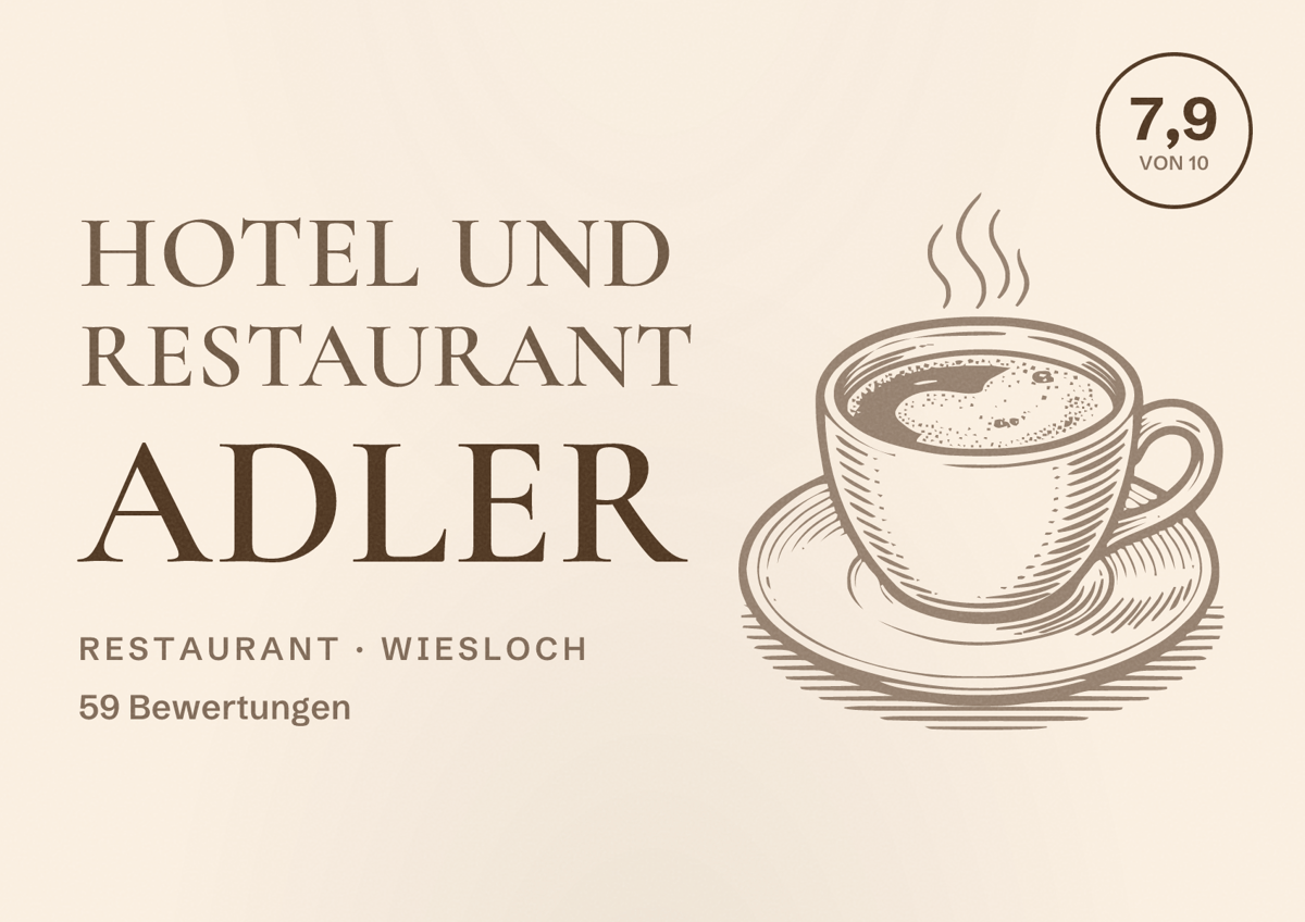 Illustriertes Poster von Hotel und Restaurant Adler, Restaurant in Wiesloch: Bewertung 7,9 von 10 aus 59 Bewertungen
