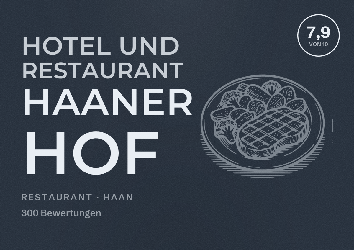 Illustriertes Poster von Hotel und Restaurant Haaner Hof, Restaurant in Haan: Bewertung 7,9 von 10 aus 300 Bewertungen