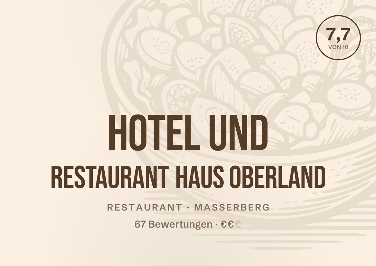 Illustriertes Poster von Hotel und Restaurant Haus Oberland, Restaurant in Masserberg: Bewertung 7,7 von 10 aus 67 Bewertungen, Preisniveau €€
