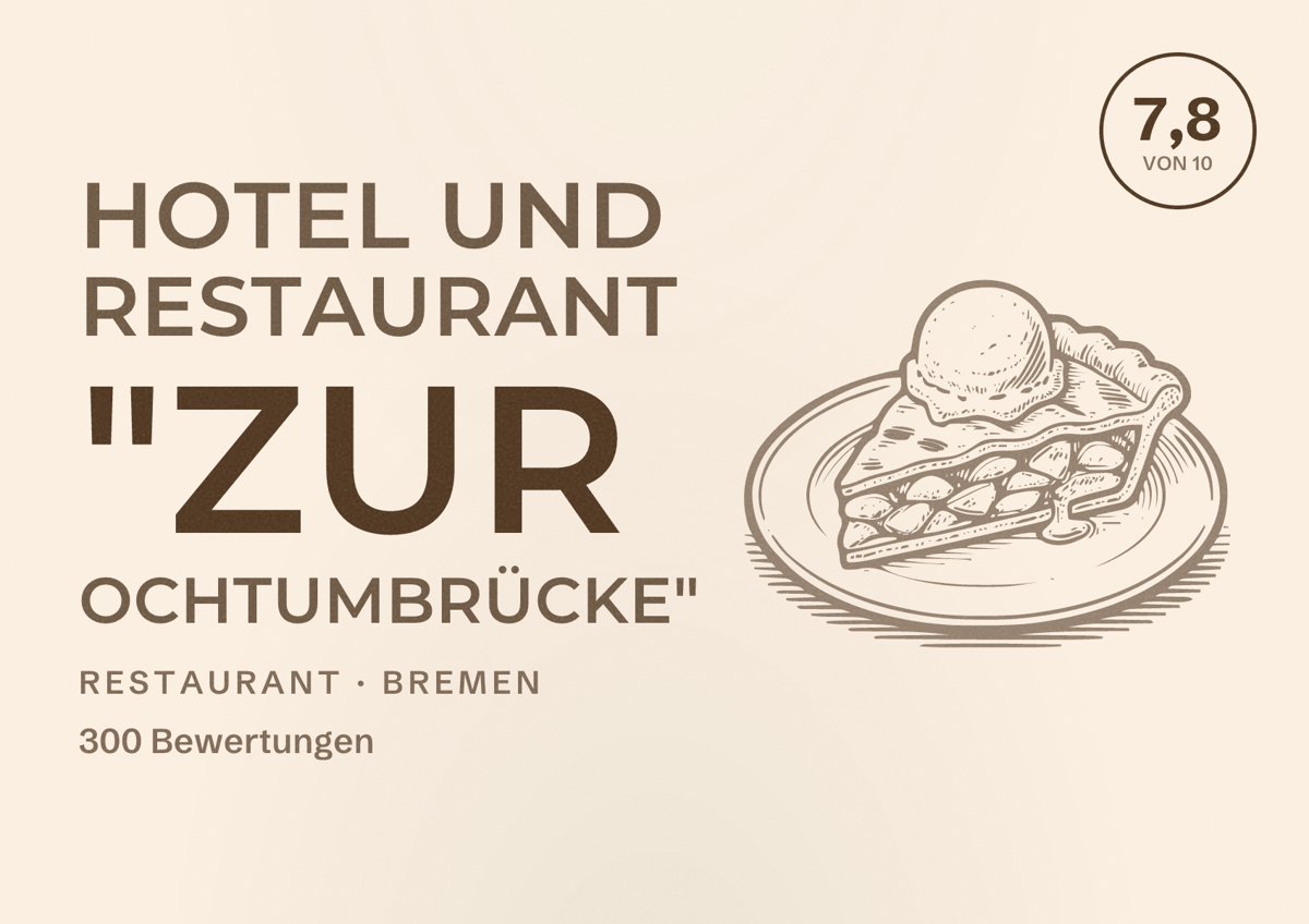 Illustriertes Poster von Hotel und Restaurant "Zur Ochtumbrücke", Restaurant in Bremen: Bewertung 7,8 von 10 aus 300 Bewertungen