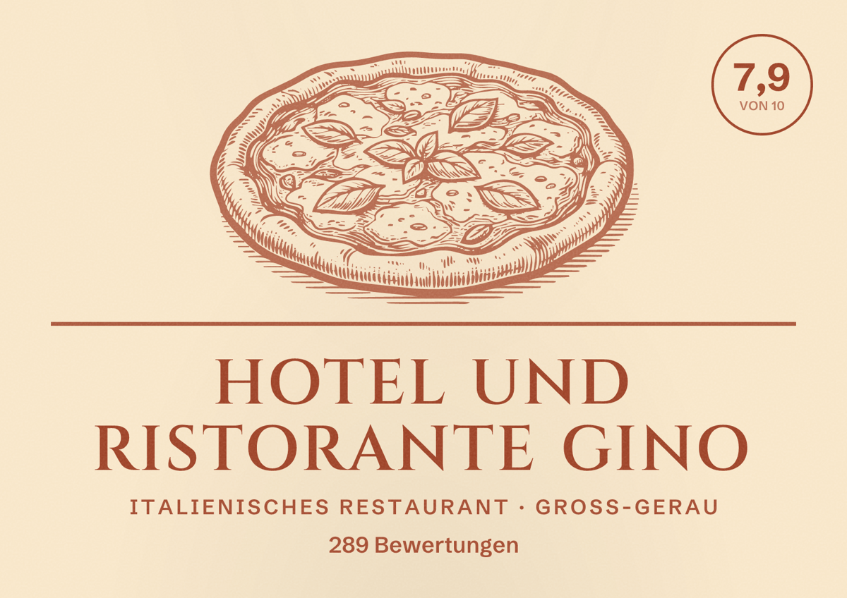 Illustriertes Poster von Hotel und Ristorante Gino, Italienisches Restaurant in Groß-Gerau: Bewertung 7,9 von 10 aus 289 Bewertungen
