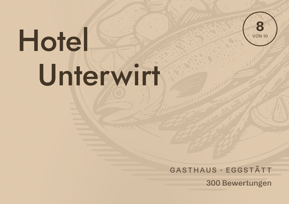 Illustriertes Poster von Hotel Unterwirt, Gasthaus in Eggstätt: Bewertung 8 von 10 aus 300 Bewertungen