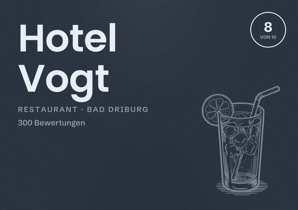 Illustriertes Poster von Hotel Vogt, Restaurant in Bad Driburg: Bewertung 8 von 10 aus 300 Bewertungen