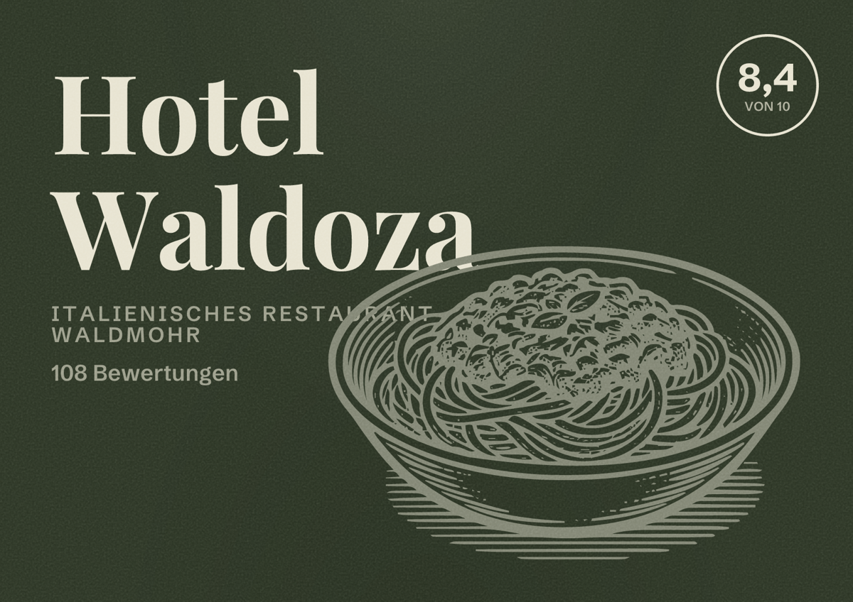 Illustriertes Poster von Hotel Waldoza, Italienisches Restaurant in Waldmohr: Bewertung 8,4 von 10 aus 108 Bewertungen