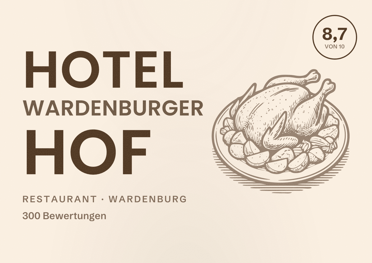 Illustriertes Poster von Hotel Wardenburger Hof, Restaurant in Wardenburg: Bewertung 8,7 von 10 aus 300 Bewertungen