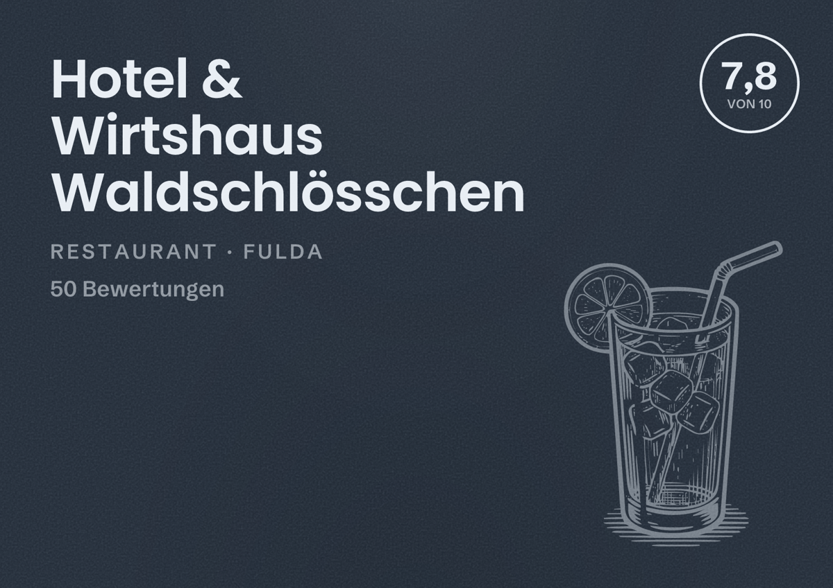 Illustriertes Poster von Hotel & Wirtshaus Waldschlösschen, Restaurant in Fulda: Bewertung 7,8 von 10 aus 50 Bewertungen