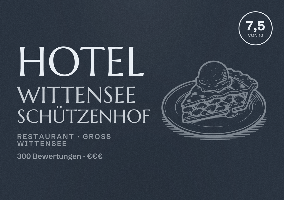 Illustriertes Poster von Hotel Wittensee Schützenhof, Restaurant in Groß Wittensee: Bewertung 7,5 von 10 aus 300 Bewertungen, Preisniveau €€€