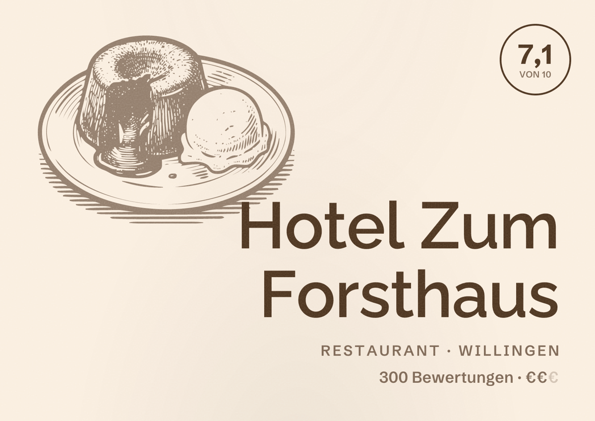 Illustriertes Poster von Hotel Zum Forsthaus, Restaurant in Willingen: Bewertung 7,1 von 10 aus 300 Bewertungen, Preisniveau €€