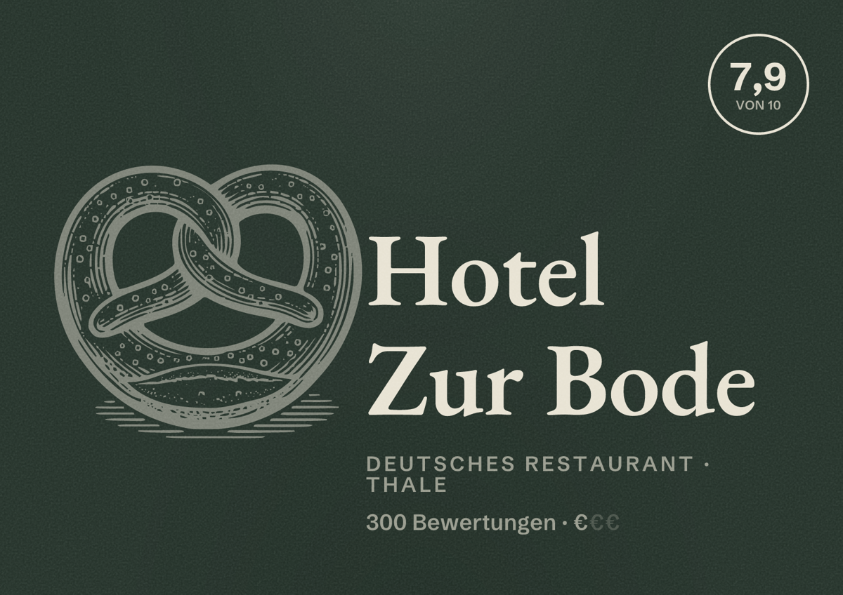 Illustriertes Poster von Hotel Zur Bode, Deutsches Restaurant in Thale: Bewertung 7,9 von 10 aus 300 Bewertungen, Preisniveau €