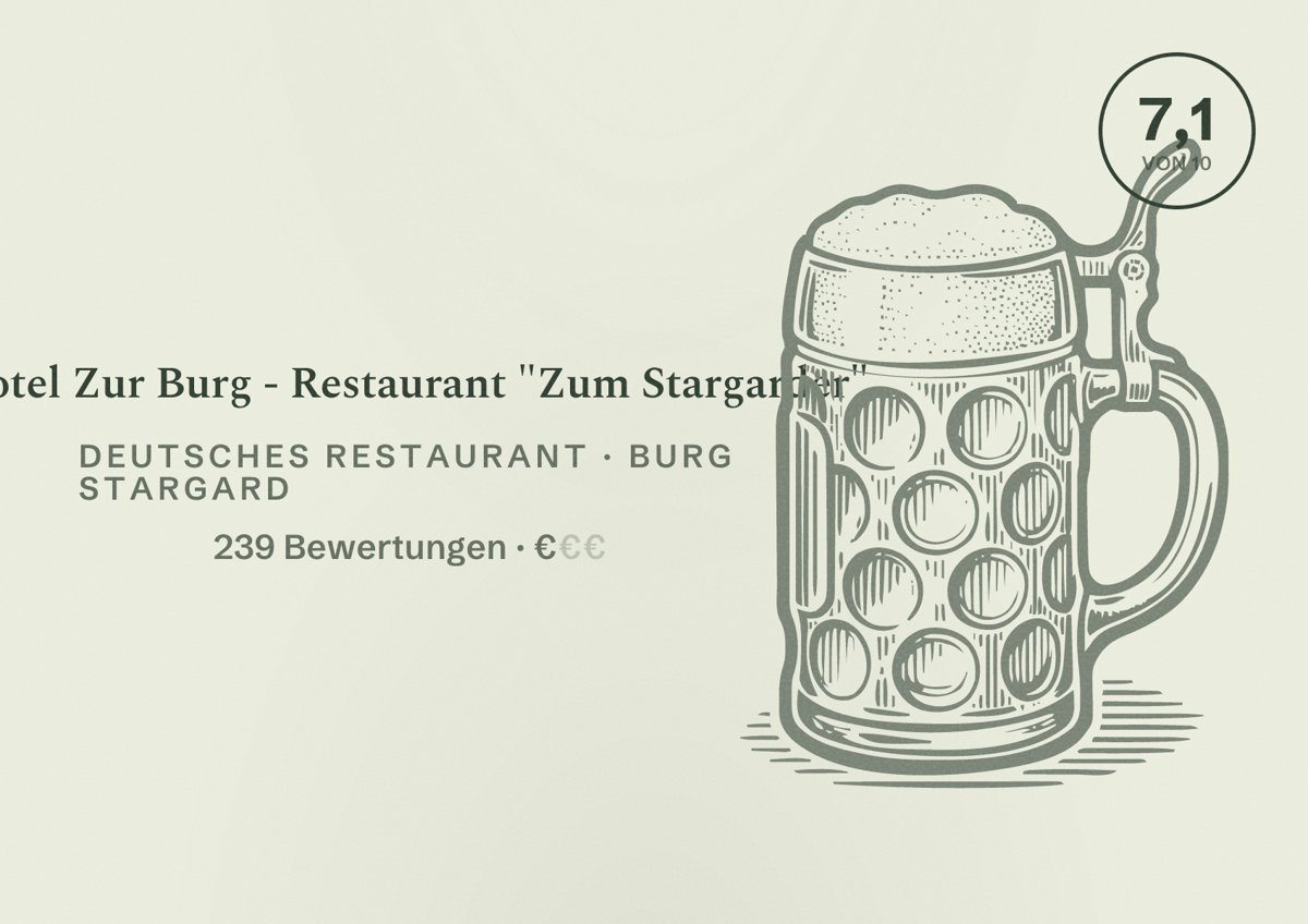 Illustriertes Poster von Hotel Zur Burg - Restaurant "Zum Stargarder", Deutsches Restaurant in Burg Stargard: Bewertung 7,1 von 10 aus 239 Bewertungen, Preisniveau €