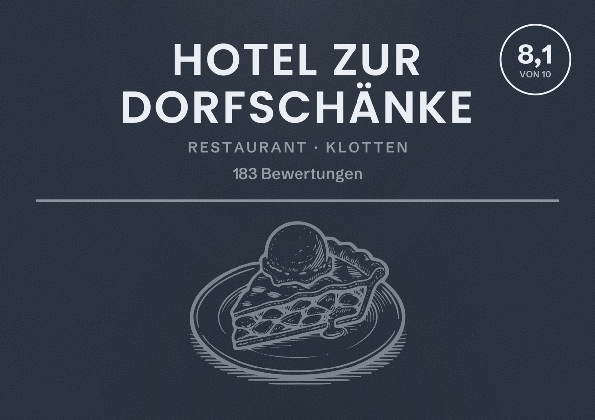 Illustriertes Poster von Hotel zur Dorfschänke, Restaurant in Klotten: Bewertung 8,1 von 10 aus 183 Bewertungen