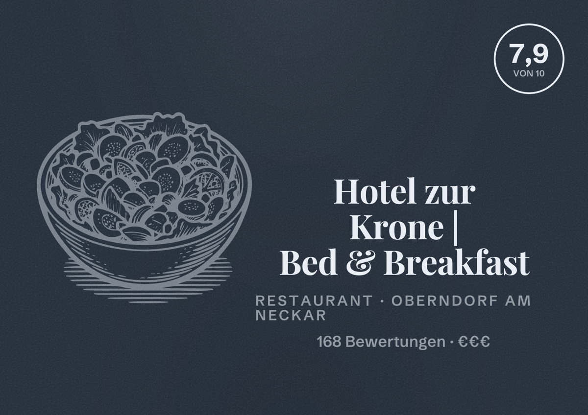 Illustriertes Poster von Hotel zur Krone | Bed & Breakfast, Restaurant in Oberndorf am Neckar: Bewertung 7,9 von 10 aus 168 Bewertungen, Preisniveau €€€