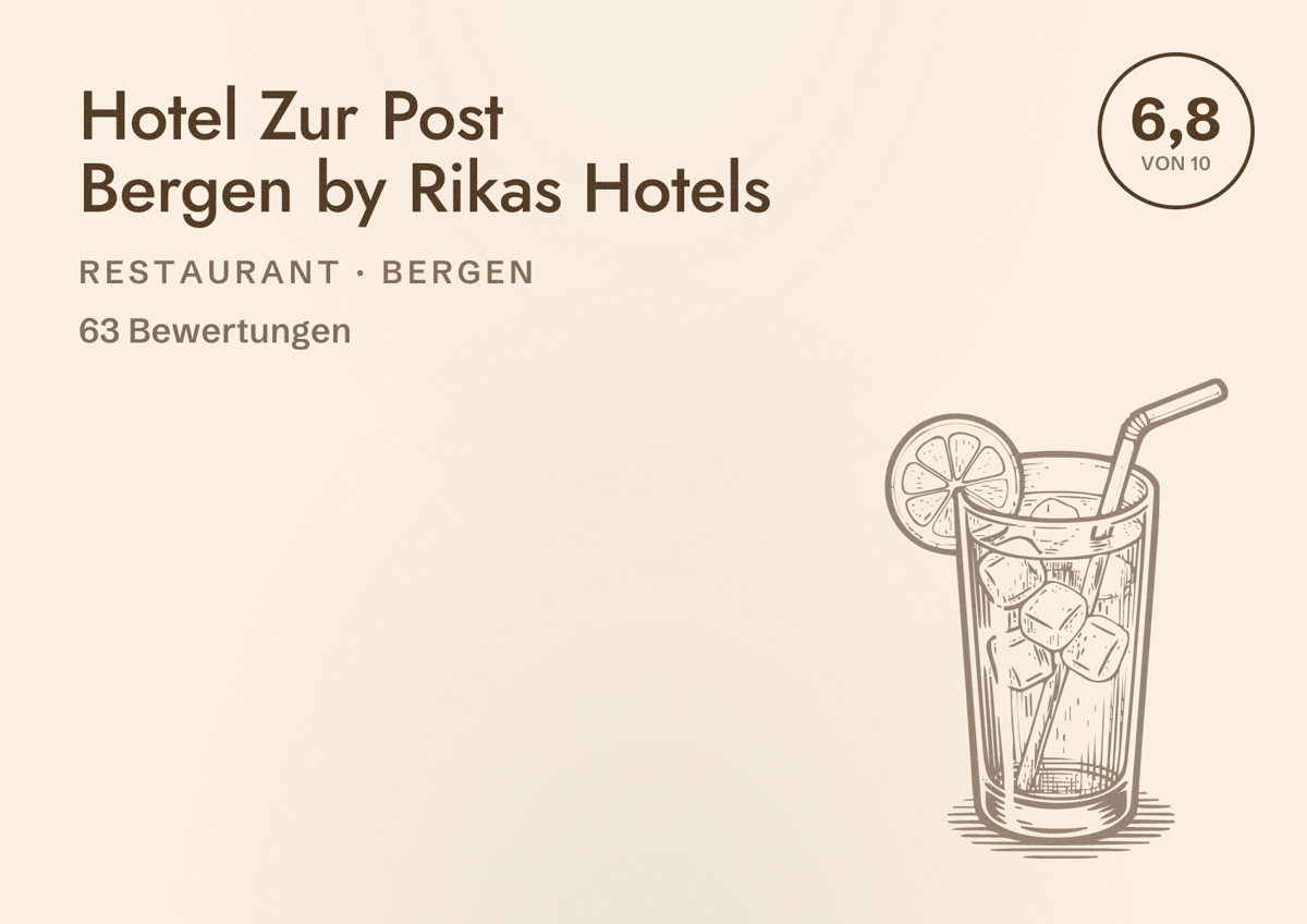 Illustriertes Poster von Hotel Zur Post Bergen by Rikas Hotels, Restaurant in Bergen: Bewertung 6,8 von 10 aus 63 Bewertungen