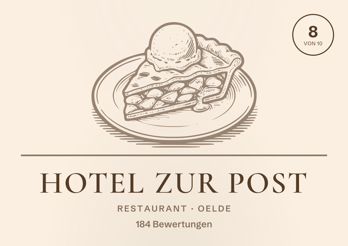 Illustriertes Poster von Hotel zur Post, Restaurant in Oelde: Bewertung 8 von 10 aus 184 Bewertungen