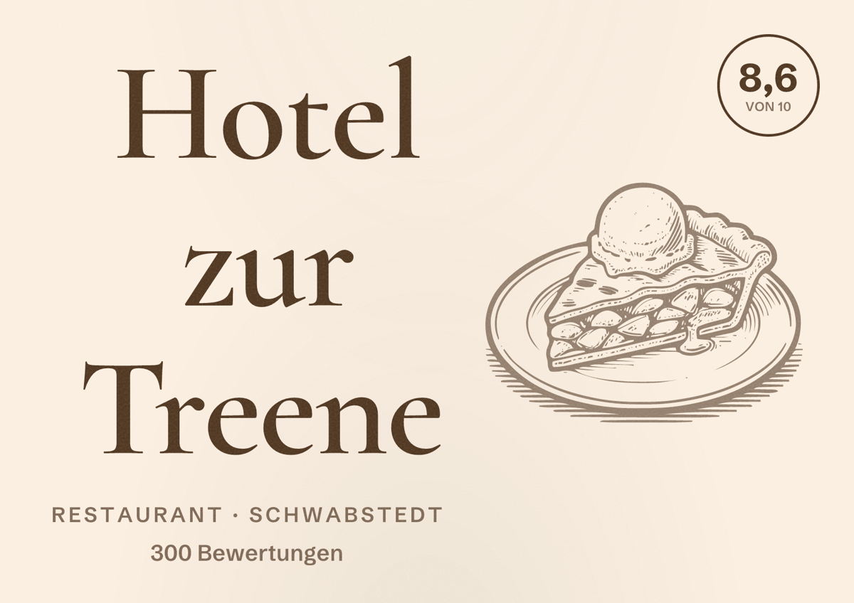 Illustriertes Poster von Hotel zur Treene, Restaurant in Schwabstedt: Bewertung 8,6 von 10 aus 300 Bewertungen