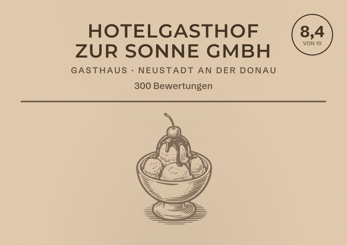 Illustriertes Poster von Hotelgasthof zur Sonne GmbH, Gasthaus in Neustadt an der Donau: Bewertung 8,4 von 10 aus 300 Bewertungen