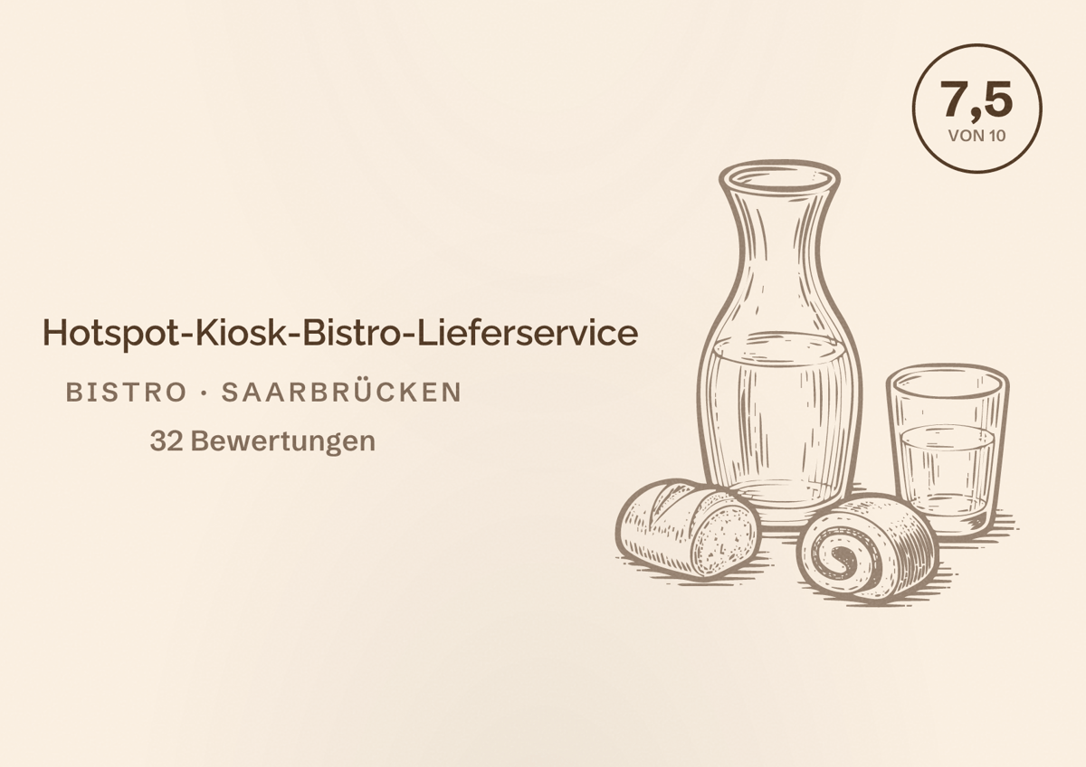 Illustriertes Poster von Hotspot-Kiosk-Bistro-Lieferservice, Bistro in Saarbrücken: Bewertung 7,5 von 10 aus 32 Bewertungen