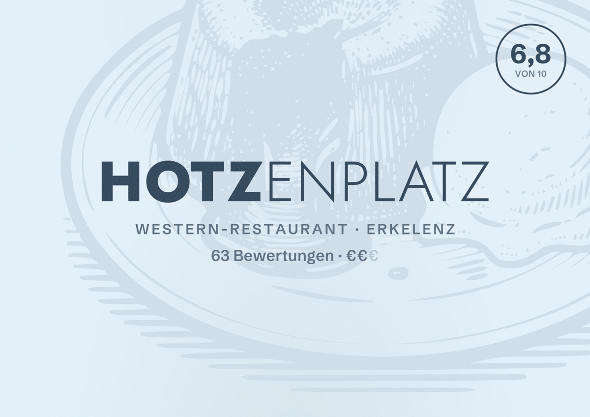 Illustriertes Poster von Hotzenplatz, Western-Restaurant in Erkelenz: Bewertung 6,8 von 10 aus 63 Bewertungen, Preisniveau €€