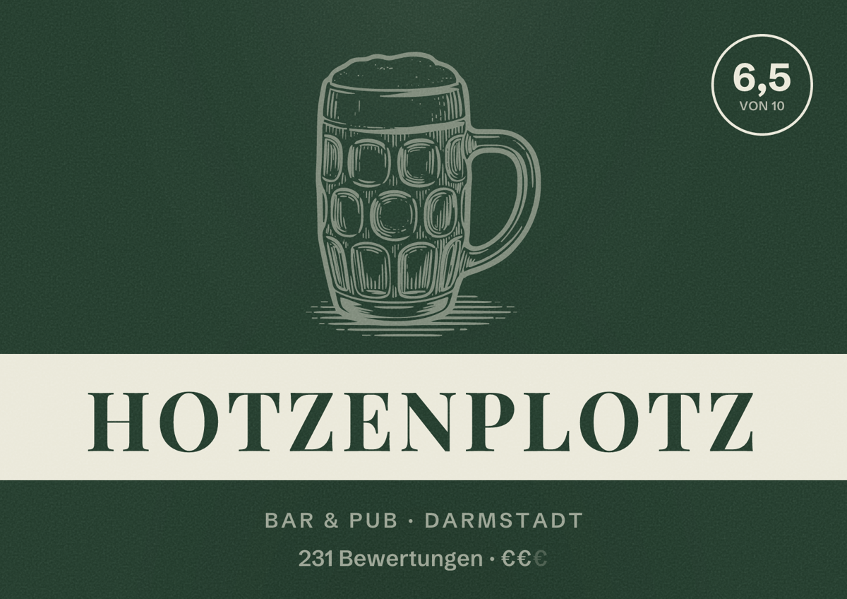 Illustriertes Poster von Hotzenplotz, Bar & Pub in Darmstadt: Bewertung 6,5 von 10 aus 231 Bewertungen, Preisniveau €€