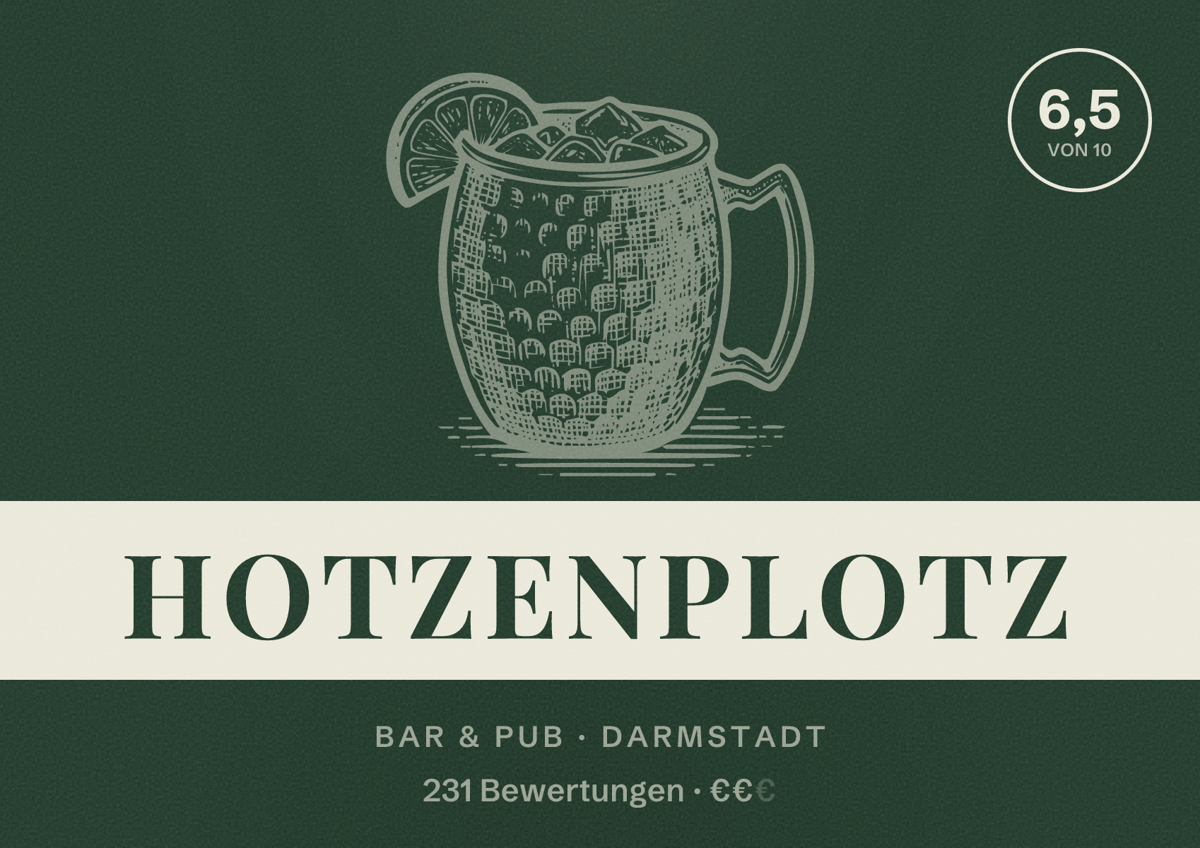 Illustriertes Poster von Hotzenplotz, Bar & Pub in Darmstadt: Bewertung 6,5 von 10 aus 231 Bewertungen, Preisniveau €€