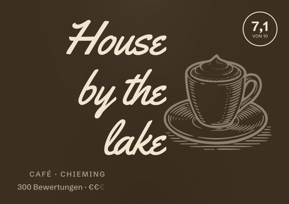 Illustriertes Poster von House by the lake, Café in Chieming: Bewertung 7,1 von 10 aus 300 Bewertungen, Preisniveau €€