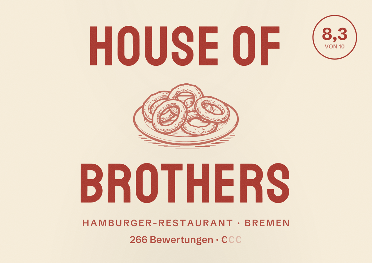 Illustriertes Poster von House of Brothers, Hamburger-Restaurant in Bremen: Bewertung 8,3 von 10 aus 266 Bewertungen, Preisniveau €