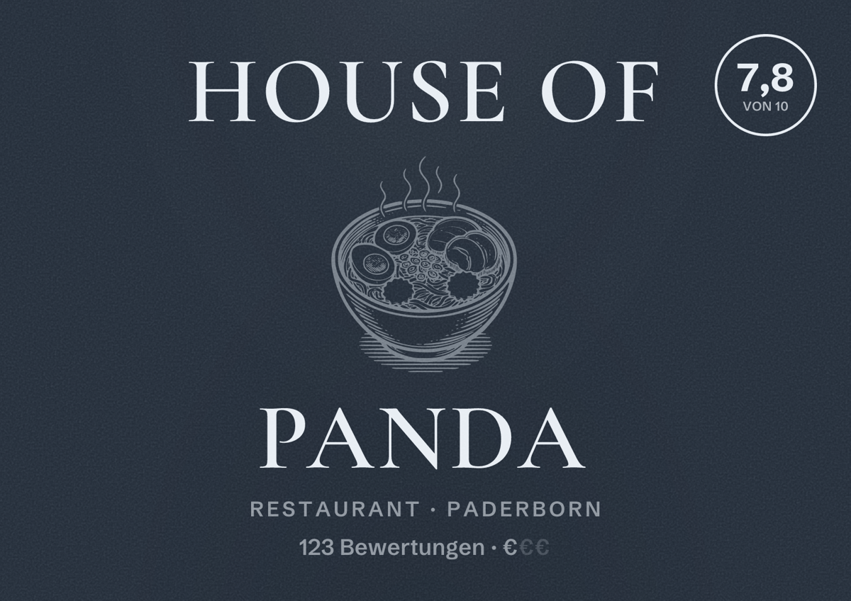 Illustriertes Poster von House of Panda, Restaurant in Paderborn: Bewertung 7,8 von 10 aus 123 Bewertungen, Preisniveau €